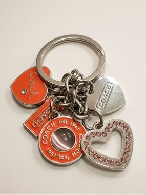 Coach Orange Enamel & Silver Heart Charm/Keyring